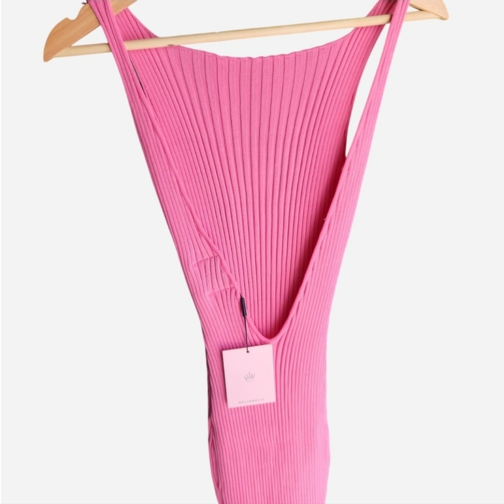 Hello Molly Hot Pink Ribbed Backless Midi Dress - Picture 6 of 8
